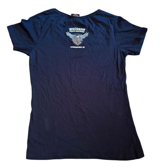 Harley Davidson Size S Live To Ride Rhinestone Bedazzled Tee Black AOP Bling - Picture 8 of 9